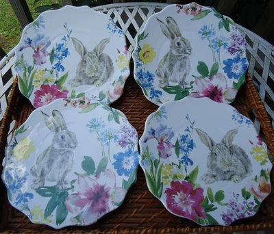 Juego de 4 platos de loza de conejo floral Southern Living Dillards 8" LEER Foto 1 de 4