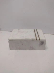Smaller Marble Tricket Box with Lid 6x4x2 Marble And Gold White - Picture 1 of 8