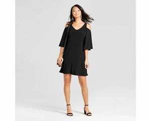 Chiasso Black Women's 3/4 Sleeve Cold Shoulder Shift Dress Size 2X New - Picture 1 of 3