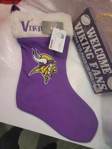 MINNESOTA VIKINGS NFL  CHRISTMAS STOCKING W/ Wooden Sign~NWT - Picture 1 of 3