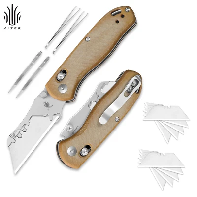Kizer Uti BEAR 2 Utility EDC Folding Pocket Knife Micarta Handle V3619JA7 - Image 1 of 4