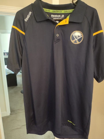 BUFFALO SABRES NHL REEBOK PLAYDRY MEN’S Large BLUE POLO SHIRT Cover