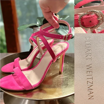 Sandalia de gamuza Stuart Weitzman con hebilla de cristal 95 tacones talla 8,5 Foto 1 de 4