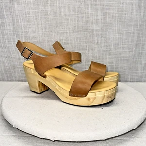 Nisolo All-Day Open Toe Tan Leather Wooden Clogs 10 - Picture 1 of 8
