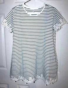 PinkBlush Maternity Green & White Striped Tunic T Shirt Top Floral Lace Size S - Picture 1 of 12
