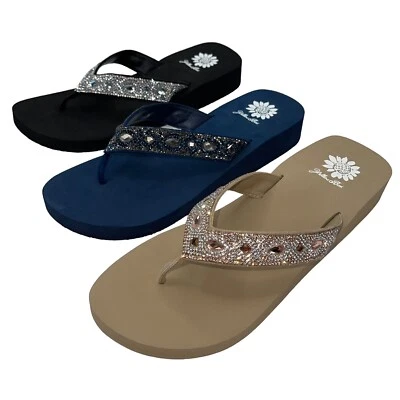 Yellow Box Flip Flops Rhinestone Sparkle Teardrop Square Sandals Womens Joana - Image 1 of 4
