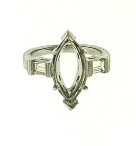 3Stone Diamond Semi-Mount Platinum Straight Baguettes Holds 4 - 5ct Marquise - Picture 1 of 8