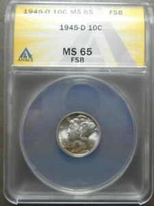 1945 D Mercury Dime 10c ANACS MS65 F.S.B. - Picture 1 of 6