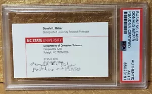 Tarjeta de visita firmada autografiada por PSA/ADN de Donald Bitzer padre del plasma PLATO - Imagen 1 de 2