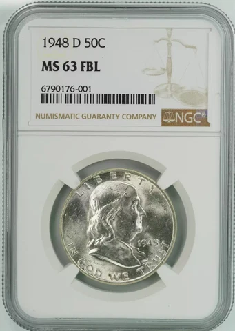 1948 D FRANKLIN HALF DOLLAR 50C NGC MS 63 FBL MINT UNC - FULL BELL LINES (001) Cover
