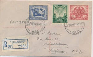 Australia Peace combo 1946 Registered combo to Middletown Virginia GPO FDC - Picture 1 of 2