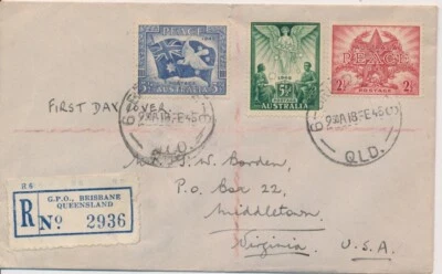 Australia Peace combo 1946 Registered combo to Middletown Virginia GPO FDC - Image 1 of 2