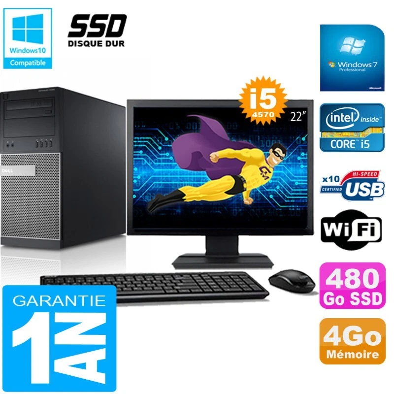PC tour DELL 9020 Core I5-4570 RAM 4Go Scheibe 480 GB SSD Wifi W7 Bildschirm 22 - Bild 1 von 1
