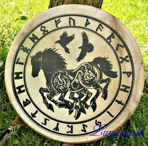 Schamanentrommel Rahmentrommel Sleipnir im Runenkreis Ø ca.40 cm mit Schlegel - Bild 1 von 5