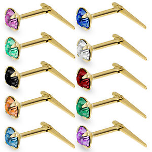 9CT GOLD ANDRALOK CZ NOSE STUDS PINS CUBIC ZIRCONIA 3.5MM ROUND SINGLE EARRINGS
