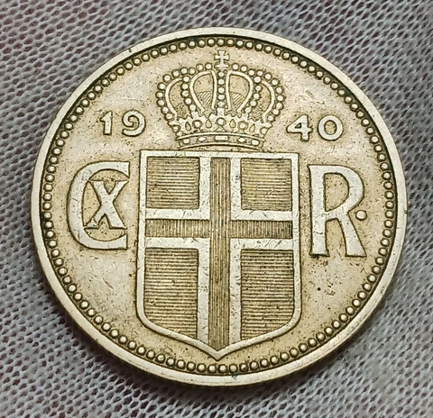 1940 Iceland 2 Kronur - Better Date! - Aluminum Bronze Coin Cover