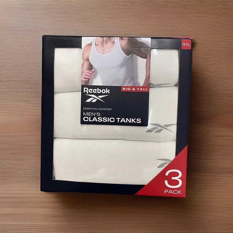 Paquete de 3 camisetas sin mangas Reebok para hombre talla 3XL blancas grandes y altas clásicas Foto 1 de 4
