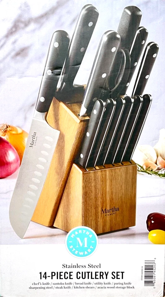 Martha Stewart 122062.14 14-piece Cutlery Set With Acacia Wood Block Black