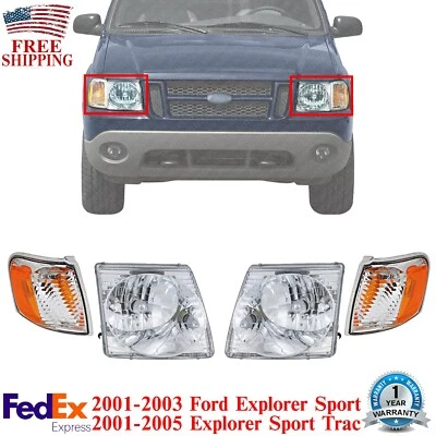 Front Headlights Assembly & Corner Lights For 2001-2005 Ford Explorer Sport Trac - Image 1 of 4