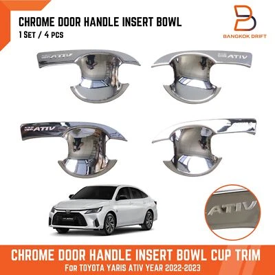 MANIJA DE PUERTA CROMADA INSERTO CUENCO TAZA MOLDURA PARA TOYOTA YARIS ATIV 2022-2023 AC100 Foto 1 de 4