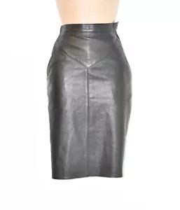 Women's Real Leather Straight Pencil Knee Length Black Skirt Size UK6 W24" - Picture 1 of 7