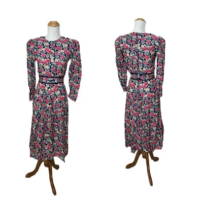 Vestido De Colección Años 80 Betsys Things Rayón Floral Cottagecore Modesto Botón Espalda Talla S Foto 1 de 4