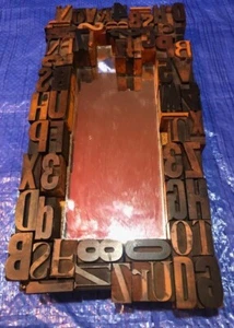 Vintage Rare MCM Wall MIRROR Old Letterpress Printing Blocks - 13"x 7"x 2" - Picture 1 of 2