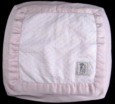 Little Giraffe Pink White Quilted Baby Security Blanket Plush Silky Trim 15x15" - Image 1 of 2