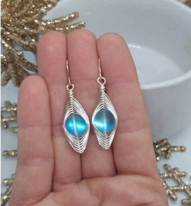 Iridescent Mermaid Glass Earrings, Beach Bridal Wedding Earrings, Sea Glass - Picture 1 of 8
