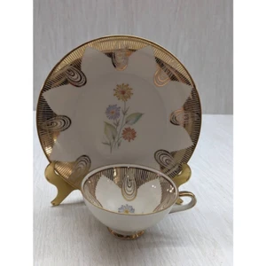 Vintage Bavaria Cup & Plate Porcelain Floral Gold Painted 2 Piece Set Germany - Picture 1 of 9