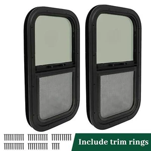 2 Pack 12 x 22 Wall Vertical RV Window Cargo Trailer W/ Screen & Trim Ring - Picture 1 of 21