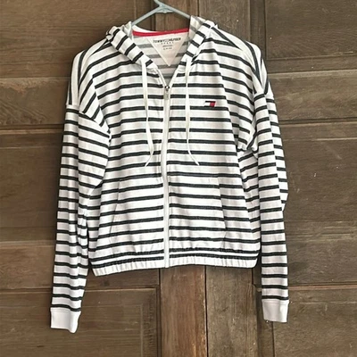 Sudadera con capucha Tommy Hilfiger deportiva a rayas cremallera completa para mujer con dobladillo elástico talla pequeña Foto 1 de 4