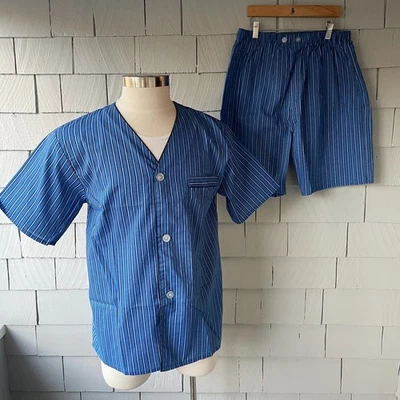 Juego de pijama vintage Deadstock Bill azul a rayas ligero para hombre 2 piezas talla M Foto 1 de 4