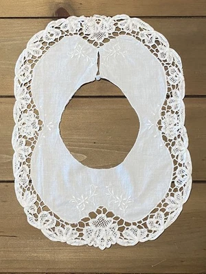 Винтажный льняной или хлопковой смеси белый кружевной круглый воротник коллекционный аксессуар 80-х - Изображение 1 из 4