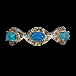 925 Sterling Silver Ring Oval Blue Opal 5x3mm Sapphire Gemstone Jewelry Size 7 - Picture 1 of 13