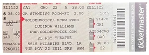 Lucinda Williams 2011 Konzert Ticket Stub El Rey Theater Wilshire LA kostenloser Versand - Bild 1 von 2