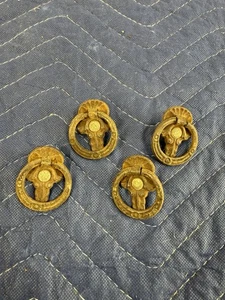 Vintage Brass Ring Drawer Knobs Lot of 4 Key Shape Hardware Furniture Pulls - Picture 1 of 14