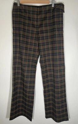 Vintage Y2K Max Studio black brown green plaid flared pants Academia sz 12 - Image 1 of 4