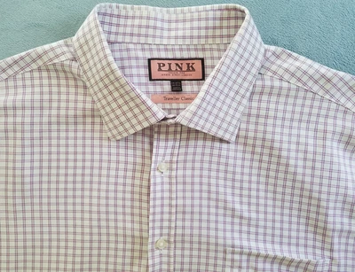 Thomas Pink Mens Traveler Pink Check Button Down Shirt 19/37.5 - Image 1 of 3