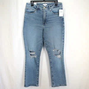Good American Vintage Straight Leg Jeans Size 12 31 Medium Wash Blue Distressed - Picture 1 of 6