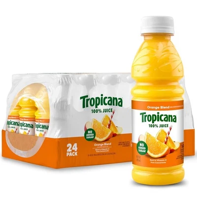 (24 Pack) Tropicana 100% Juice Orange Blend, Vitamin C, No Added Sugar, 10 Fl Oz - Image 1 of 4