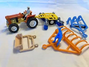 Vintage New-Ray Diecast Farm Motor Tractor and Marx Plastic Farm Implements - Picture 1 of 19