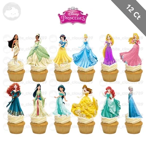 12 Topper de Cupcakes Princesa Disney Ariel Belle Aurora Cenicienta Favor Niña Fiesta - Imagen 1 de 1