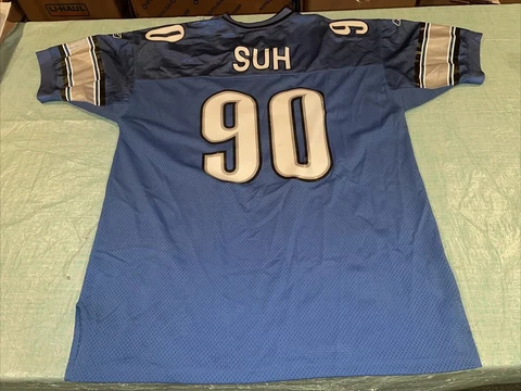 Adult 52 Detroit Lions Reebok Ndamukong Suh Blue Vintage NFL Jersey Mens  Clean Cover