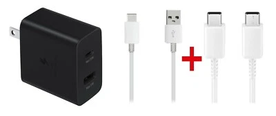 Samsung 35W Power Adapter Duo Fast Wall Home Charger w/ (USB-C + USB-A Cables) - Image 1 of 4