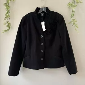 Spense Rosette Ruffle Black Jacket Large Fleece Classic Punk Emo Whimsigoth - Picture 1 of 8