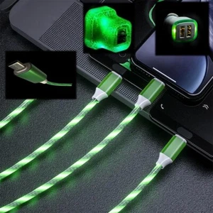 LED Light Up 3 in 1 Multi Charging Charger Cable Cord - Iphone Android Type C - Picture 1 of 15