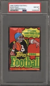1990 TOPPS FOOTBALL WAX PACK TROY AIKMAN HOF BACK POP 1 PSA 8 - Picture 1 of 1