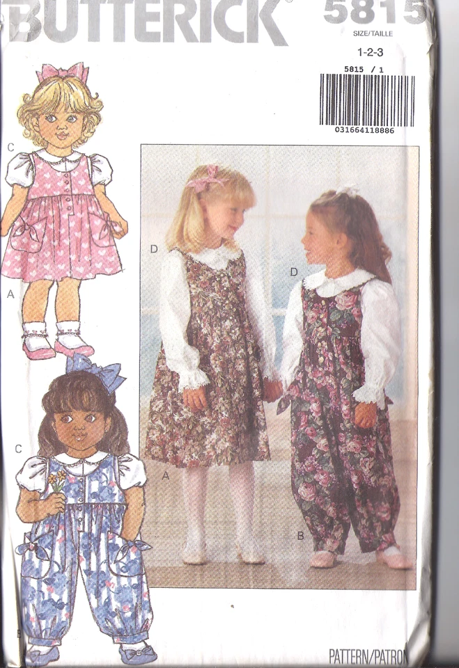 UNCUT Vintage Butterick Sewing Pattern Girls Jumper Jumpsuit 5815 OOP SEW FF VTG - Image 1 of 1