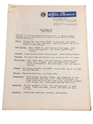 Alfa Romeo Giulia 1966 OEM planos rendimiento carreras dibujos especificaciones Foto 1 de 4